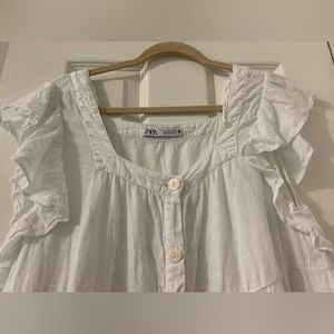 ZARA WHITE LINEN-LOOKING MINI DRESS WITH BUTTONS SIZE LARGE